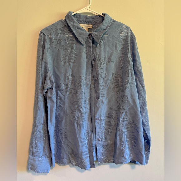 Sag Harbor Tops - Sag Harbor Blue Floral Glitter Plus Size Women’s 18 Button Up Shirt